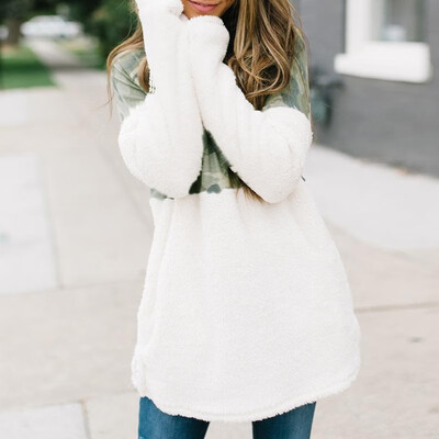 

Women Turtleneck Sweatshirt Camouflage Print Fleece Long Sleeves Pullovers Hoodies Casual Tops