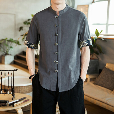 

Toponeto Mens Vintage Baggy Cotton Linen Solid Half Sleeve Retro T Shirts Tops Blouse