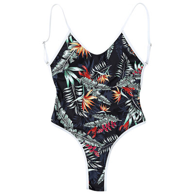 

Leaf Print Backless Tropical Cami Swimwear