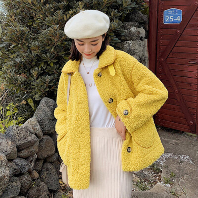 

Roseonmyhand Women Outwear Long Sleeve Lamb Hair Stand Collar Warm Coat Plush Jacket Overcoat