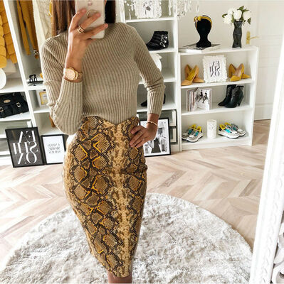 

Women Snake Skin Bodycon Skirt High Waist Party Club Cocktail Mini Dress Work