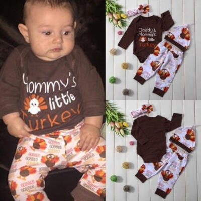 

Thanksgiving Newborn Baby Boy Girl Outfit Clothes Romper Pants Hat Headband Set