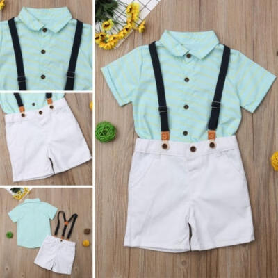 

2pcs Gentleman Formal Suit Baby Boy T-shirt TopsBib Pants Outfit Clothes Set