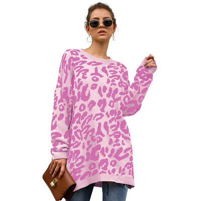 

Women Winter Leopard Printed Round Collar Loose Concise Casual Long Sleeve Personality Sweater