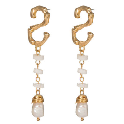 

Evening Party Women  Letter Faux Pearl Long Dangle Stud Earrings Jewelry Gift