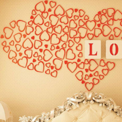 

3D Removable Wooden Heart-shaped Wall Sticker Creative Bedroom Living Room Decor