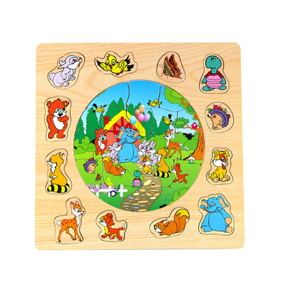 

Gotoamei Children Wooden Early Educational Fun Cartoon Animal Jigsaw Baby Hand Toys