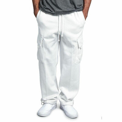 

Mens Jogger Gym Heavy Weight Fleece Cargo Pocket Sweat Pants Drawstring Trousers
