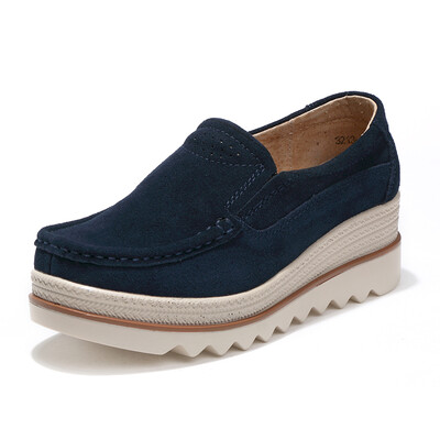

LZJ 2019 Spring women flats shoes platform sneakers shoes leather suede casual shoes slip on flats heels creepers moccasins 3088