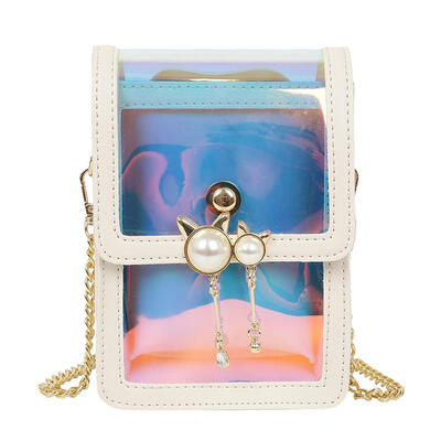 

2pcsset Pearl Decor PVC Shoulder Handbags Women Chain Crossbody Bag Clutch