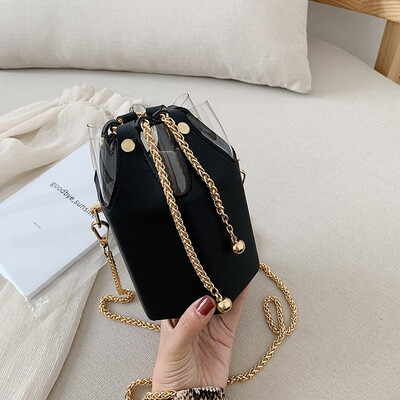 

Tailored Womens Fashion Transparent Chain Bag Patchwork Package Chain Bucket Bag