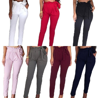 

Women OL High Waist Harem Pants Summer Solid Color Pockets Causal Tights Trousers