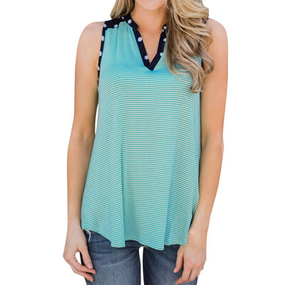 

Nomeni Fashion Women Summer Sleeveless Striped Vest Blouse Tank Tops Clothes T Shirt