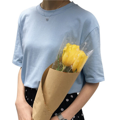 

Solid Color loose Casual Female Shirt College Wind O-neck Short-Sleeved T-Shirt Female