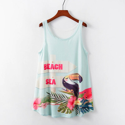 

Nomeni Women Printed Sleeveless long Section Of the Large Shirt Tide T Top Vest