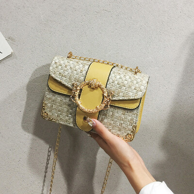 

Sen temperament chain Messenger bag simple contrast color woven bag female 2019 new fashion casual wild shoulder bag