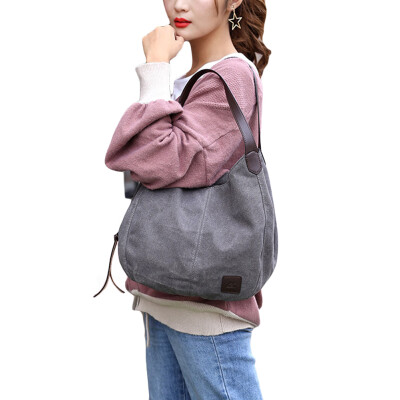 

Fashion Women Vintage Canvas Handbags Shoulder Bags Large Capacity Multi-Pockets Casual Ladies Totes