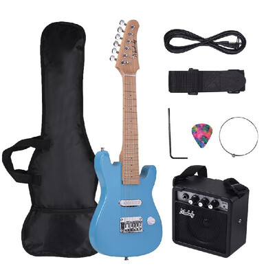 

Muslady 28 Inch Kids Children ST Electric Guitar Kit Maple Neck Paulownia Body with Mini Amplifier Guitar Bag Strap Pick String Au