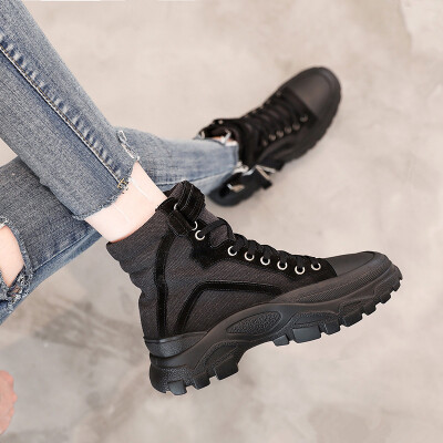 

High-top shoes lace-up round head casual shoes thick-soled muffins&womens shoes handsome tide shoes autumn student shoes