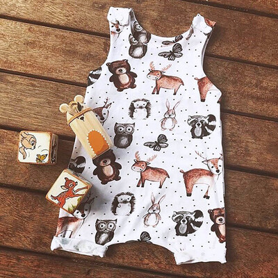 

Summer Infant Baby Boys&Girls Sleeveless Cartoon Bear Cow Print Romper Jumpsuit