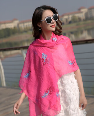 

Lavender simulation silk scarf wholesale embroidery flower chiffon scarves scarf dual-use spring&summer sunscreen beach towel