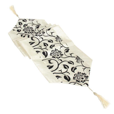

Wedding Decor Raised Flower Blossom Flocked Damask Table Runner Cloth