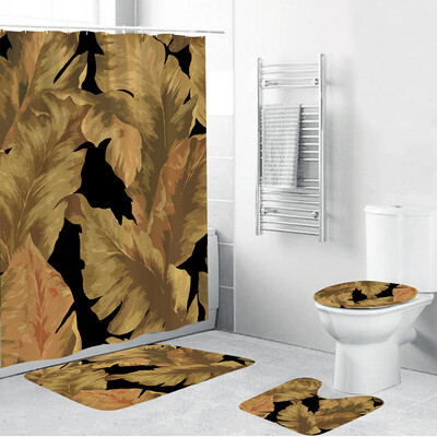 

Gobestart 4PCS Non Slip Toilet Polyester Cover Mat Set Bathroom Shower Curtain
