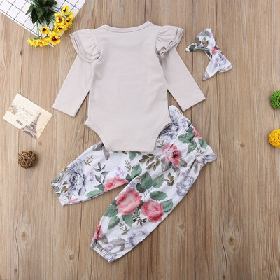 

Newborn Baby Girls Floral 3pcs Clothes Jumpsuit Romper Bodysuit Pants Outfit Set