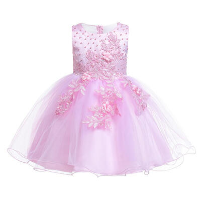 

Girls Flower Decor Dress Sleeveless Children Mesh Princess Tutu Dresses