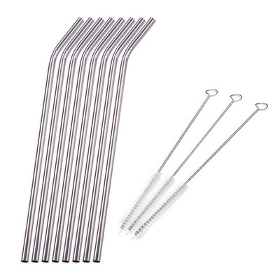 

11pcs Stainless Steel Drinking Straws Home Reusable Eco-friendly Straw Kitchen Cleaning Brushes