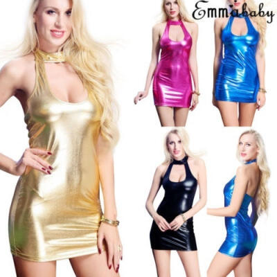 

Leather Wet Look Mini Bodycon Dress for Women Lady Lingerie Clubwear Plus Size