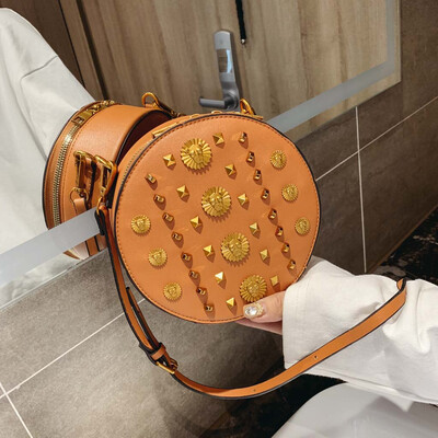 

Tailored Womens Fashion Rivet Pure-Colour Cover Retro Shoulder Bag Circular Bag