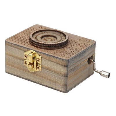 

Retro Camera Shape Wooden Hand Cranked Music Box Home Crafts Children Gifts