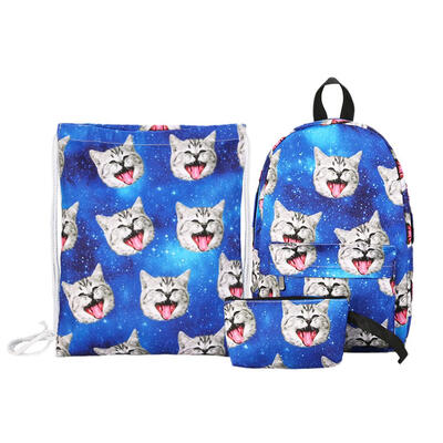 

3pcs Canvas Backpack Printing Drawstring Handbag Travel Beach Bag