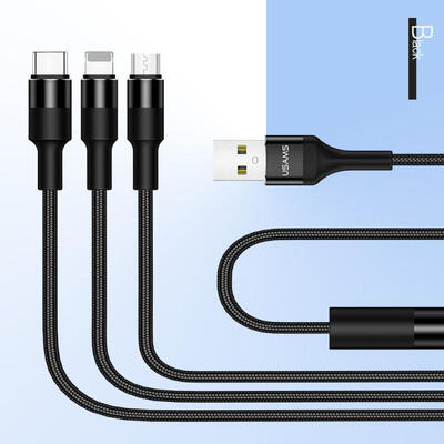 

USAMS 3-in-1 Micro USB Type-C Lightning Phone Charging Cable IOS 2A Fast Charger For IPHONE Android Devices-15m