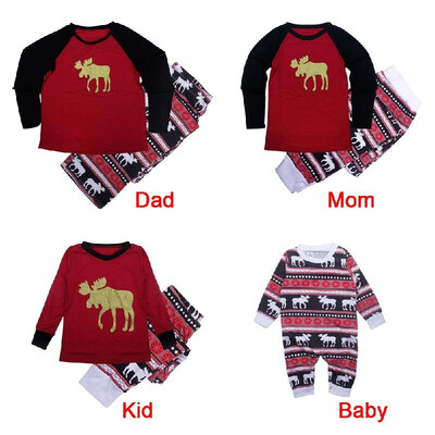 

Women Christmas Family Look Pajamas Reindeer Family Matching Outfit Father Mother Kids Baby T-Shirt Pants Set Red