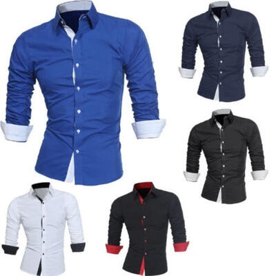 

Mens Slim Fit Long Sleeve Cotton Shirt Casual Button Business Dress T-Shirt Tops