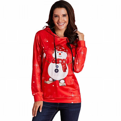 

Hooded womens sweatshirt Long Sleeve Snowman Turtleneck Top