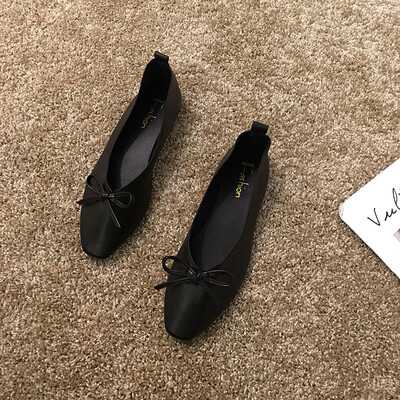 

Single Shoe Womens Summer&Han Version Baitie Fashion Flat Bottom Lady Shoes Square Head Shallow Mouth Butterfly Knotted Bean