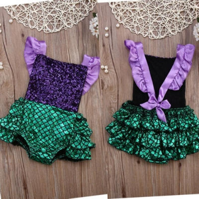 

Baby Girl Sequins Little Mermaid Bodysuit Romper Jumpsuit Outfit Sunsuit Clothes