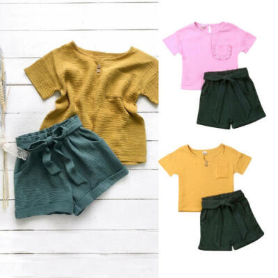 

US Toddler Kids Baby Girl Infant Clothes T- Shirt Tops Bow Short Pants Outfits