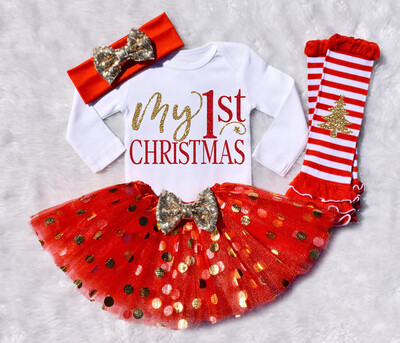 

My First Christmas Baby Girls Infant Outfit Romper Tutu Skirts Headband 5PCS Set