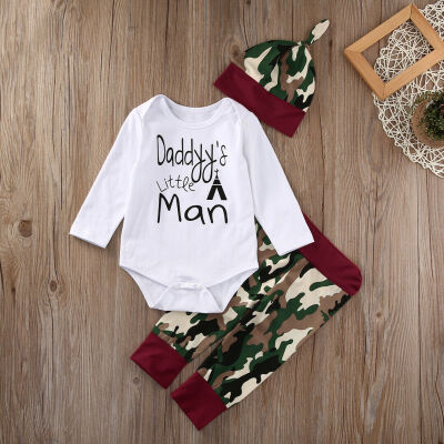 

3PCS Infant Baby Boys Outfits Tops Romper Camo Pants Hat Set Clothes