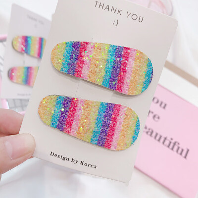 

BarrettesHairpin Powder Blue Gradient Rainbow Print Gradient Color Sequins Hairpin Bangs Clip Hairpin