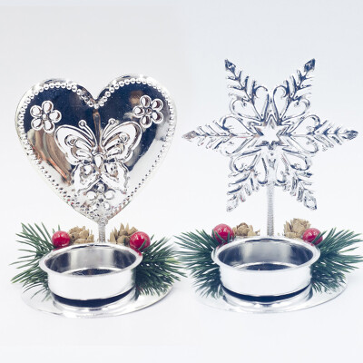 

2 Pcs Christmas Candle Holders Xmas TreeStarHeart Candlestick Desktop Party