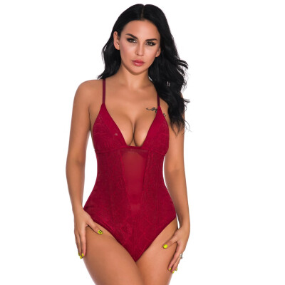 

Toponeto New One Piece Women Mesh Lace V-Neck Teddy Lingerie Jumpsuit Bodysuit Underwear