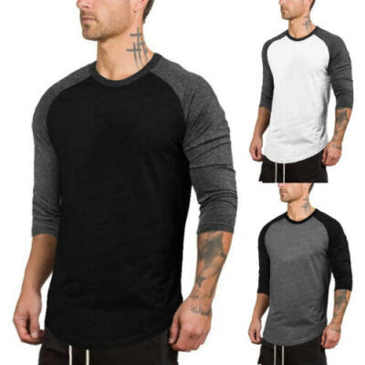 

US STOCK Men Slim Fit 34 Sleeve Raglan Baseball T-Shirts Jersey Tees Top Blouse