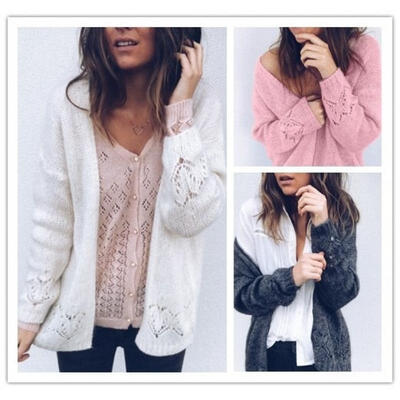 

Women Long Sleeve Crochet Kimono Hollow Knit Coat Knitwear Casual Sweater Outwear Cardigan Hot