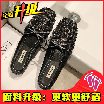 

No heel lazybones half slippers women 2019 new Baotou fashion Joker port wind net red half shoes women