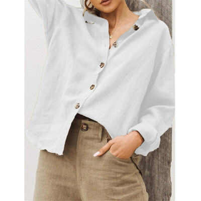 

Womens Casaul Lapel Long Sleeve Button Down Loose Shirts T-shirt Tops Plus Size